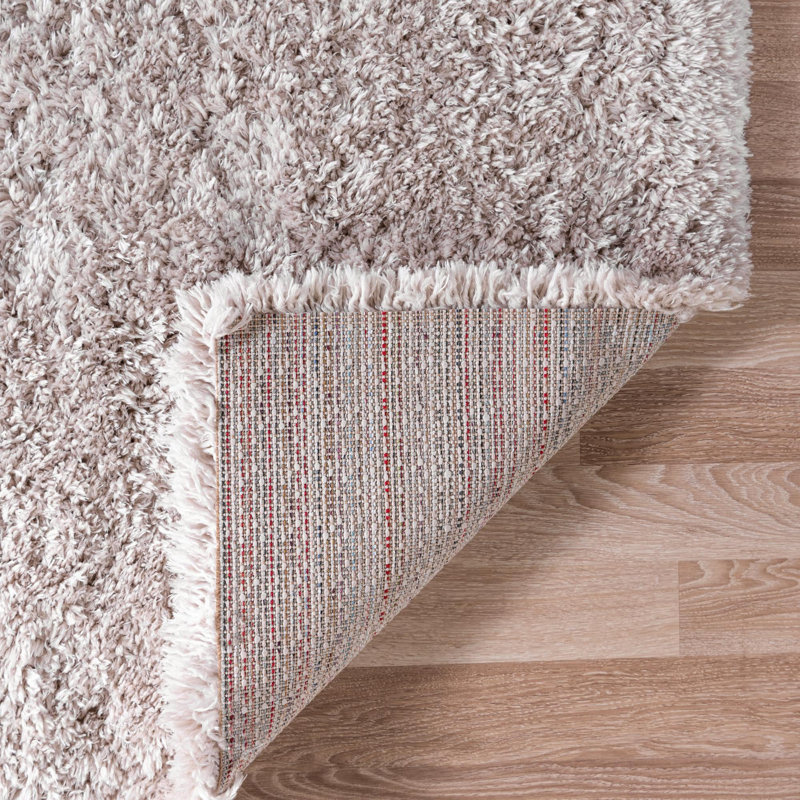 Tapis à poils longs en polyester tissé à la machine de couleur unie en lin Nouraz, Rectangle 7 pi x 10 pi