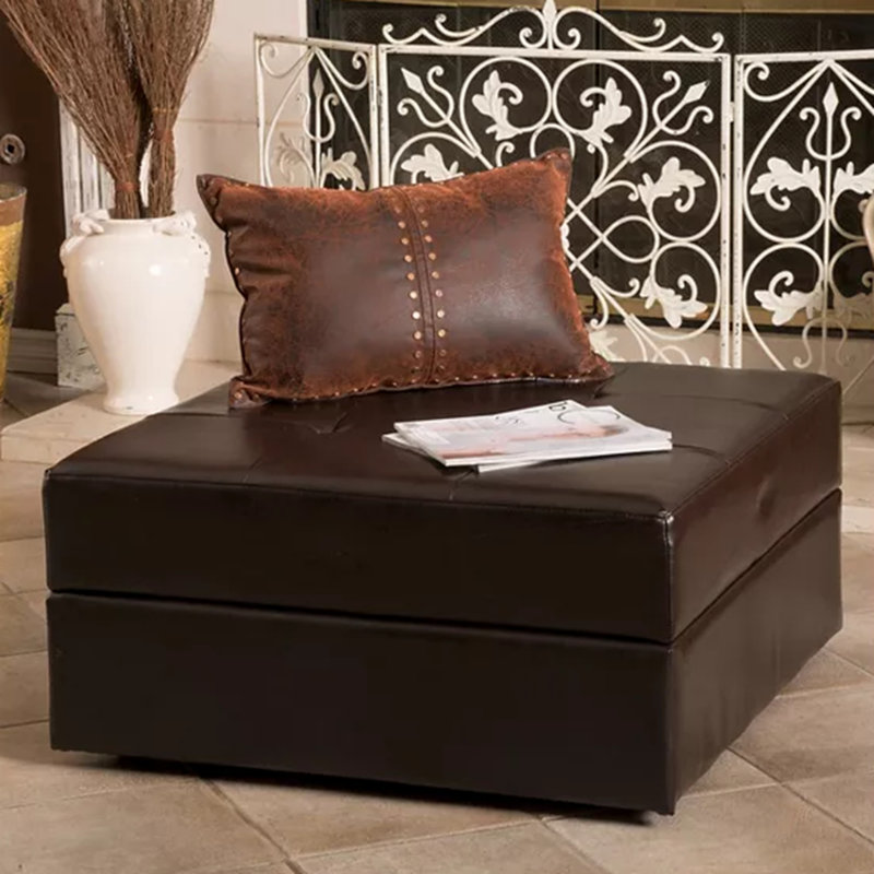Repose-pieds de rangement multifonctionnel en tissu avec surface touffetée et structure en bois franc durable pour une utilisation polyvalente