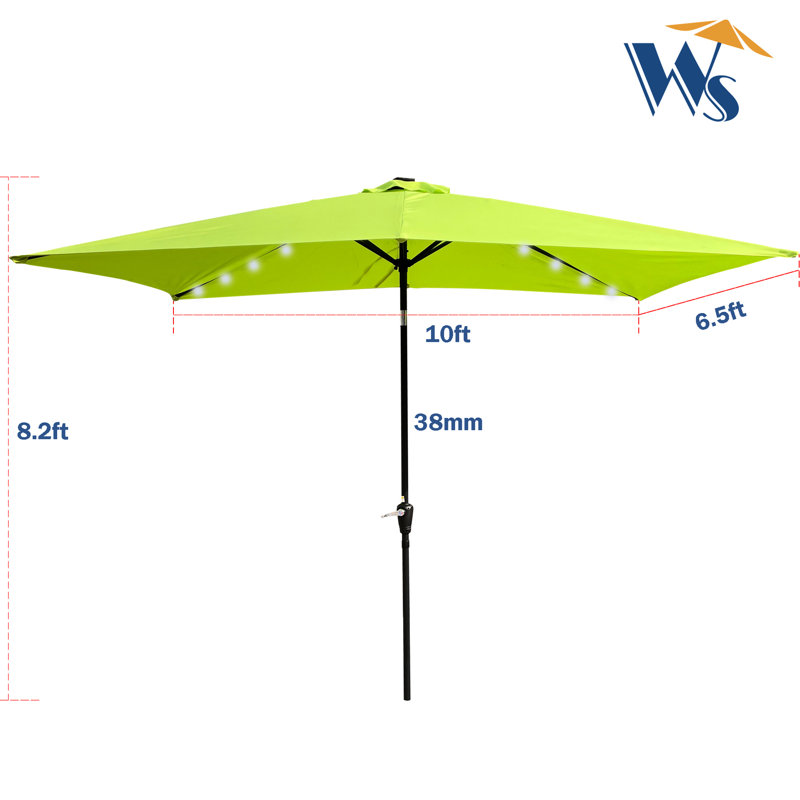 Parasol de patio 10 x 6,5 pi avec lumières à DEL solaires, inclinaison facile, manivelle pour parasol de piscine de jardin, fonctionnement, 26 lumières