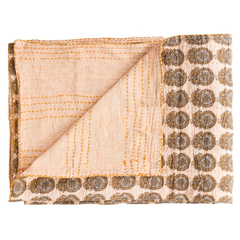 KANTHA COTTON Quilted Throw Blanket