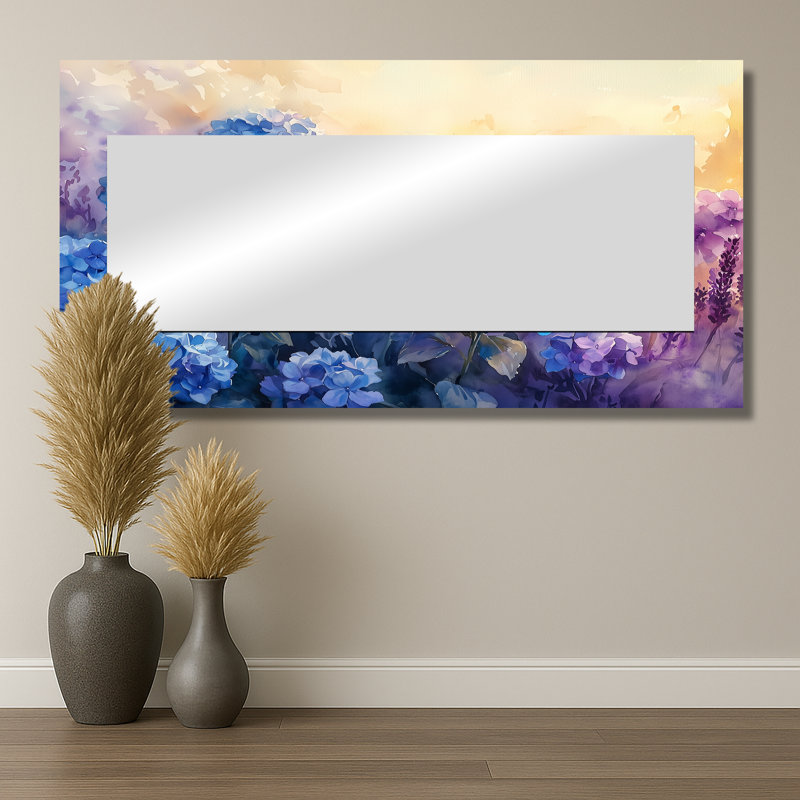 Hydrangeas In The Lavender Field I - Floral Mirror Wall Decor - Printed On Metal, 28" x 55"