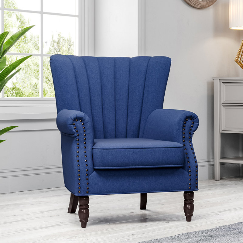 Byrne Upholstered Wingback Chair, Blue