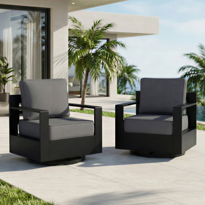 Oneita Modern Outdoor Aluminum Swivel Armchair Set with Durable All-weather 6 Inch Thick Grey Cushions(set Of 2)