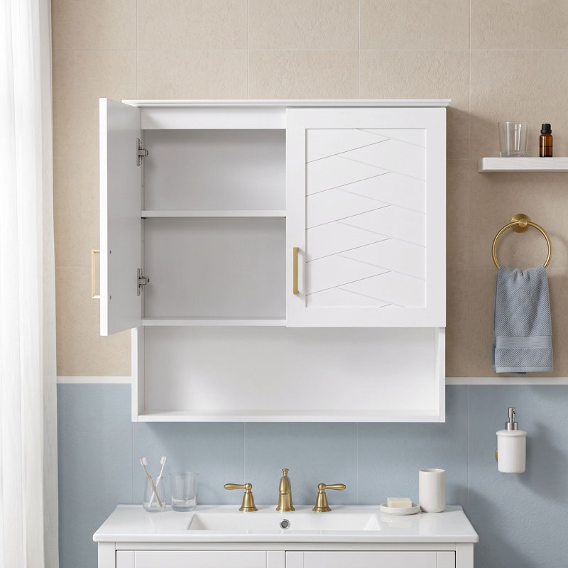Armoire à pharmacie murale avec tablette réglable, tablettes ouvertes et charnières à fermeture en douceur