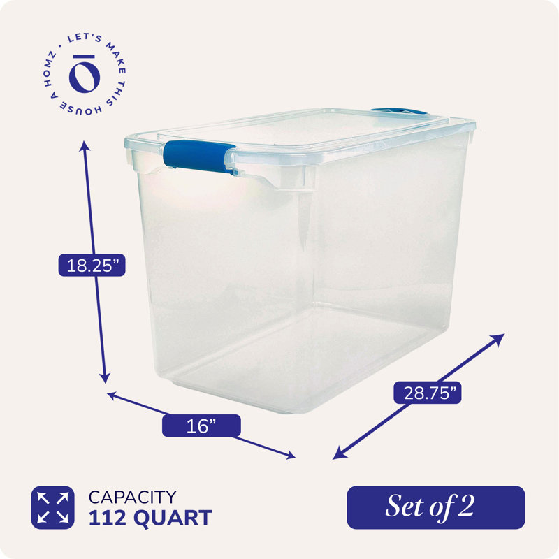 Homz Multipurpose Stackable Storage Bin with Latching Lids, 112, Blue