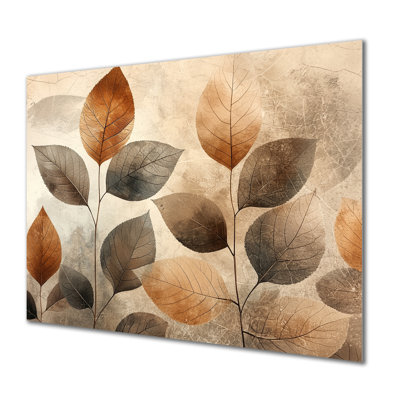 «Taupe Leaves Mosaic Collage III», reproduction d'art traditionnelle en métal, feuilles, art mural en métal
