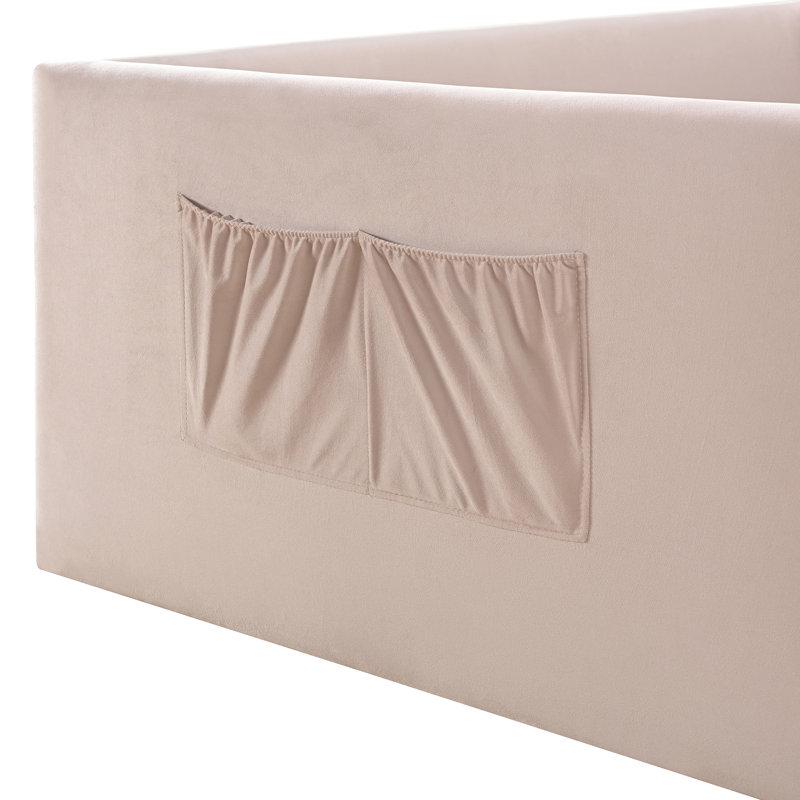 Low Upholstered Daybed With Storage Pocket, Full/Double, Pink