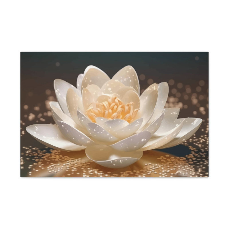 Magnifique fleur blanche sur toile de lotus, H 12 po x l 18 po
