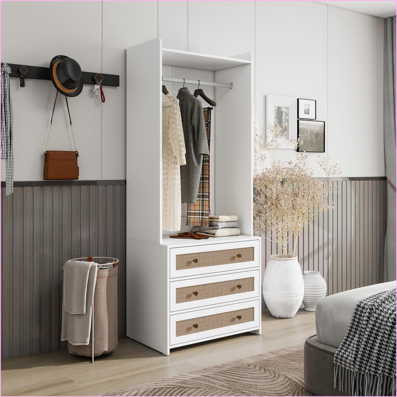 Commodes et amp; Garde-robe, armoire blanche minimaliste à 3 tiroirs Tige suspendue | Blanc | Panneau de particules et panneau de fibres à densité moyenne