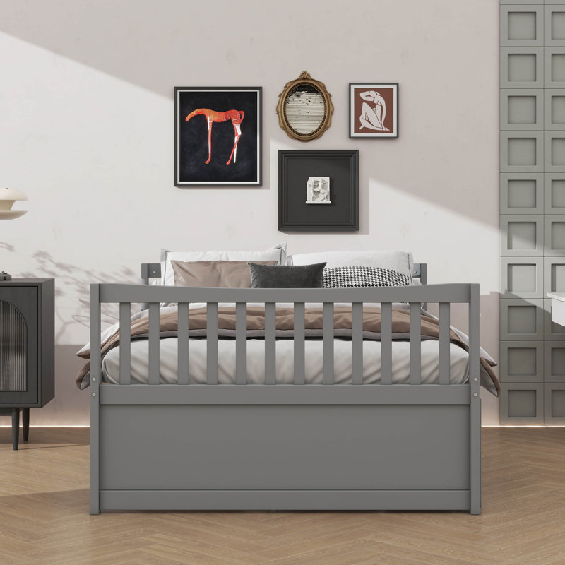 Full-Size Wooden Captain's Daybed With Twin Trundle And Three Storage Drawers, Gray