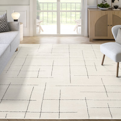 Abani Orith OLV130A Modern Cream Black Abstract Line Minimalist Area Rug