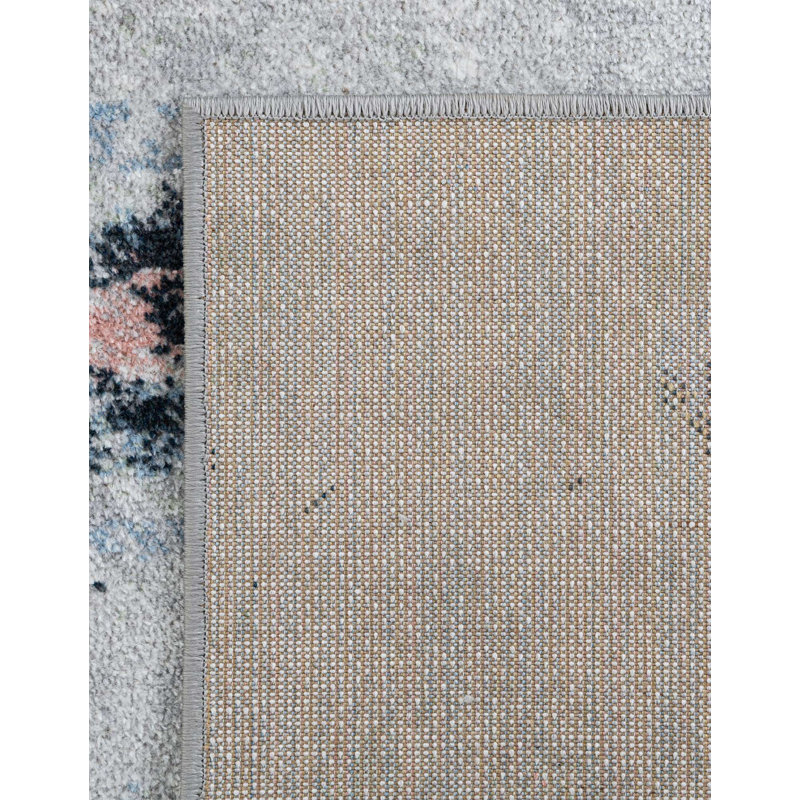 Tapis en polyester tissé à la machine Massie bleu marine / gris / taupe, Rectangle 3 pi 3 po x 5 pi 3 po