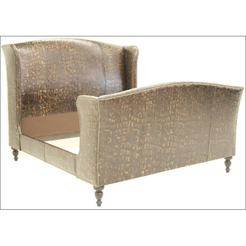 Upholstered Wingback Bed, Alistair Black, Old Silver, French Dark Cherry