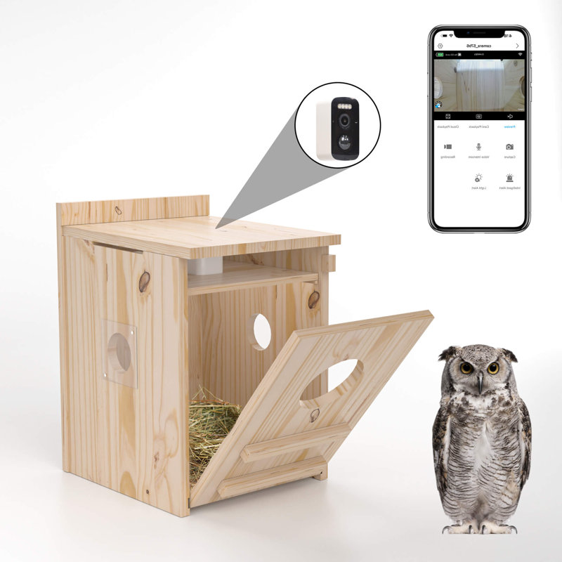 Smart Owl House With Camera, Outdoor Hanging Natural Wooden Owl Nesting Box, Solar Powered, Real-time Viewing And Motion Detection, Includes Mounting Screws, Easy To Assemble, Perfect Present For Owl Enthusiasts (brown, 10.8×12.2×16.8 Inch)