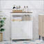 Armoire de rangement moderne avec portes doubles, tablette réglable et plateau en bois naturel pour une organisation polyvalente