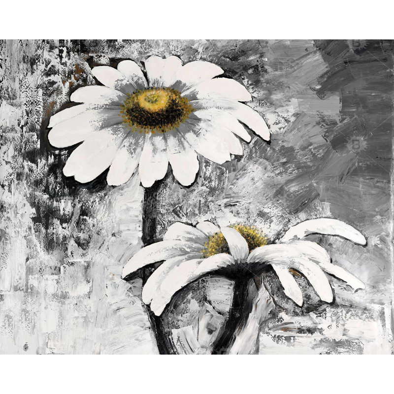 Fleurs de marguerites abstraites sur toile | Décoration florale grise