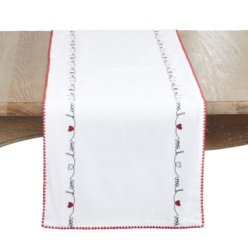 Love Script Cotton Table Runner – Decorative Lined Table Runner for Dining Table, 16"x72"