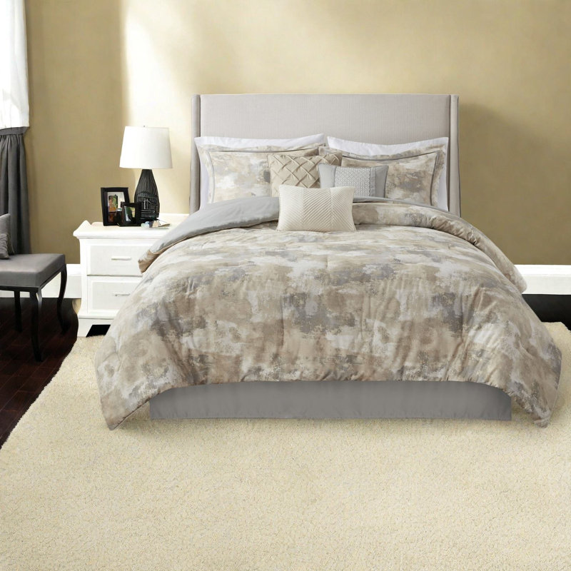 Luxury 7 Piece Bedding Sets, Cotton Blend King Modern Gray For Home