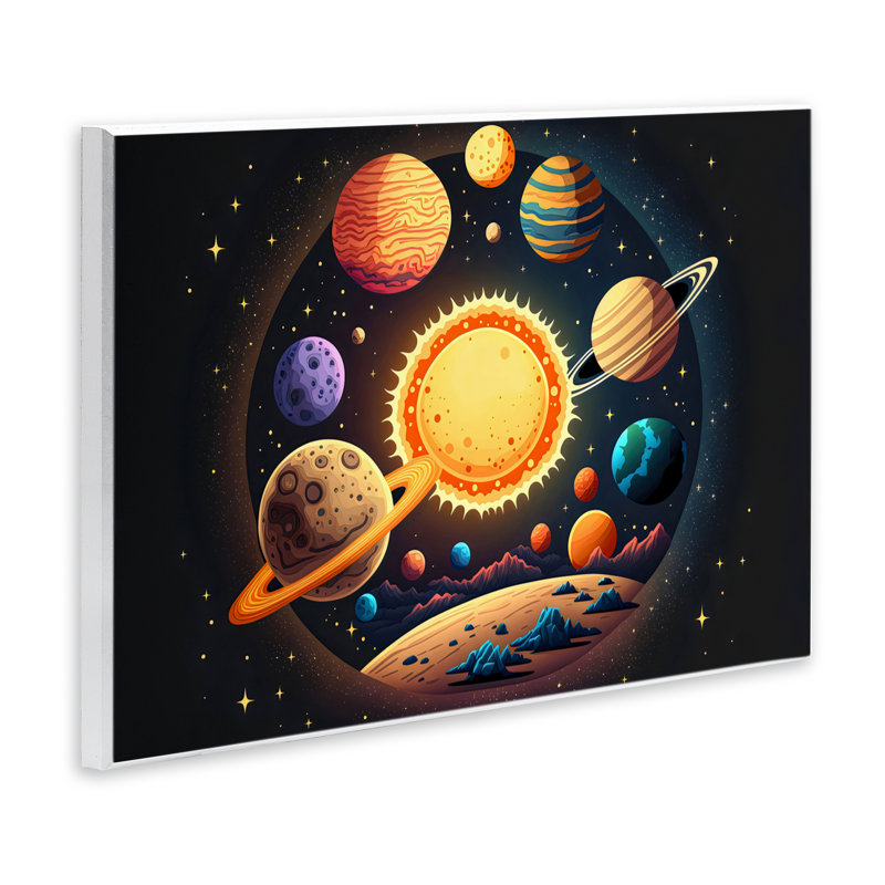 Plaque murale ronde pour système solaire cosmique, design by Creative Studio, H 10 po x l 15 po