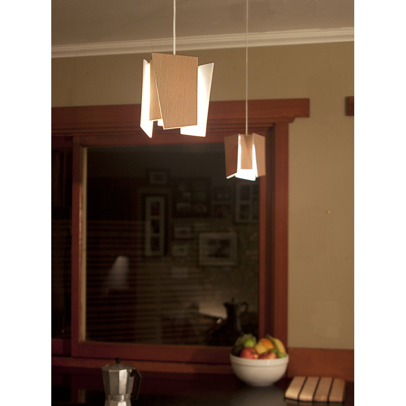 Luminaire suspendu géométrique 1 lumière avec détails en bois Levis, Placage de bois de hêtre, 2700 K (sec)