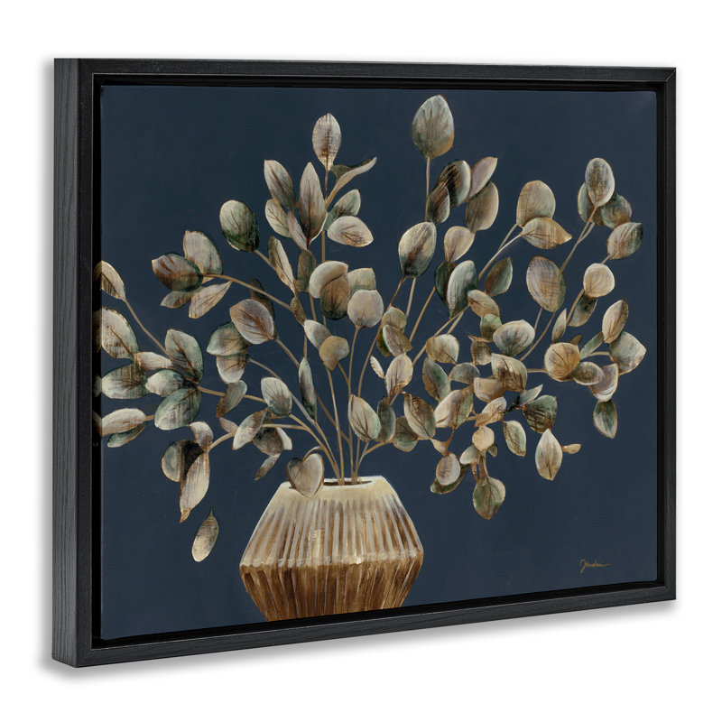 «Rustic Eucalyptus Leaves», encadrée par Liz Jardine, Cadre flottant noir de jais, H 17 po x l 21 po