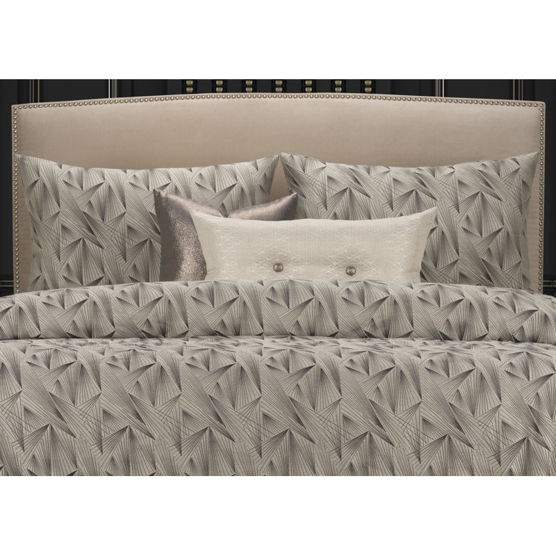 Fine Point Luxury Duvet Cover Set, Full Duvet Cover + 2 Throw Pillows, Graphite