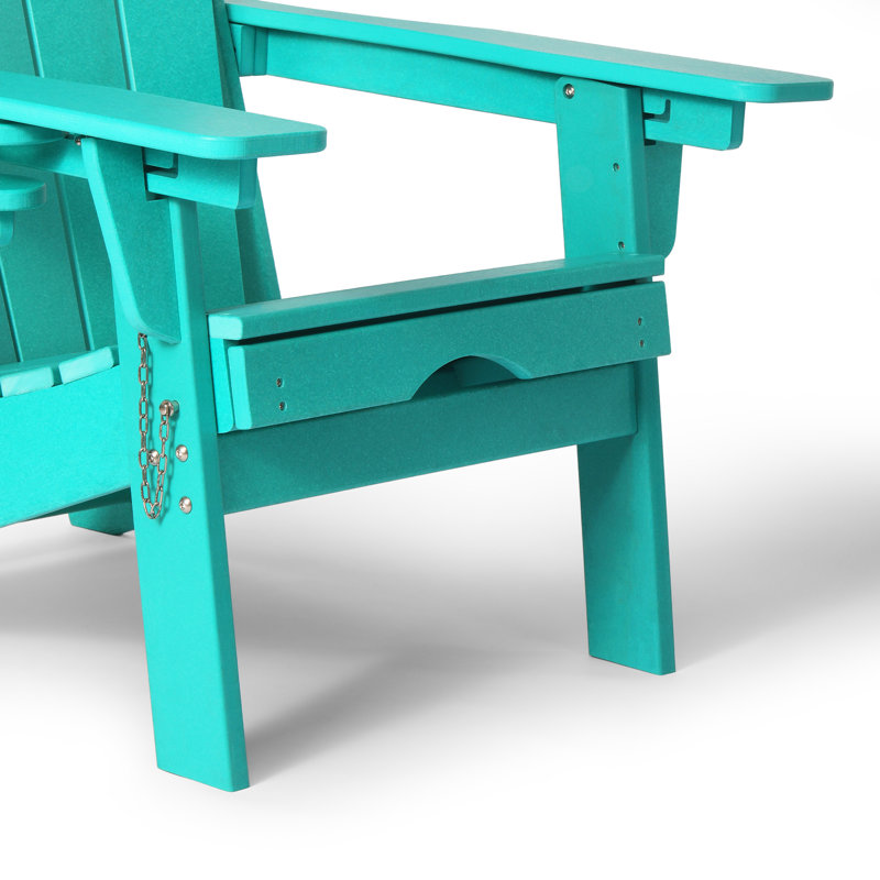 Laguna Outdoor Folding Adjustable Adirondack Chair With Cup Holder & Hideaway Ottoman (Set Of 2), Teal