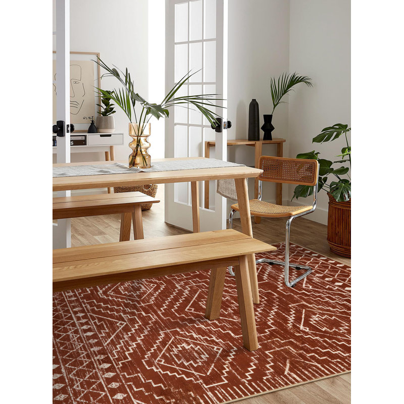 Tribal Geometric Washable Area Rug for Living Room & Bedroom, Non-Slip Moroccan Rug, Rectangle 4' x 6'