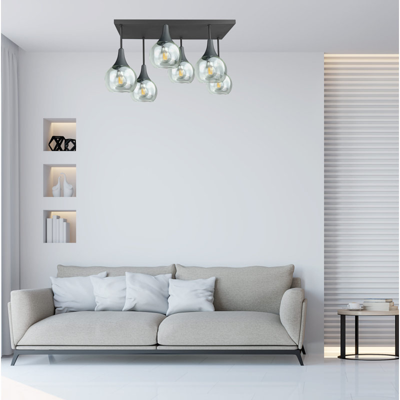 Asa Glass Semi Flush Mount, Black, Clear