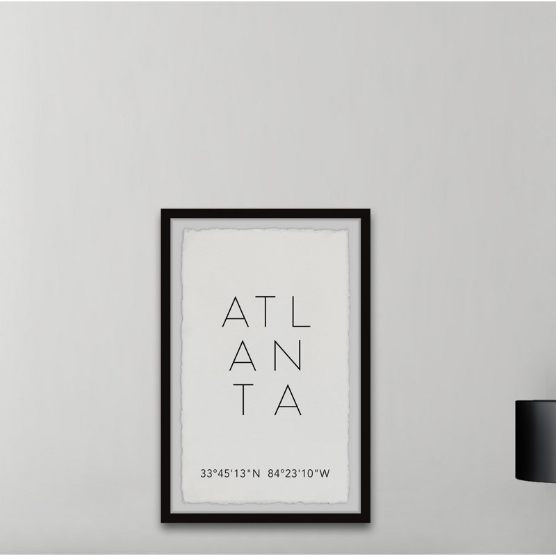 Ville d'Atlanta - Reproduction d'art textuel sur papier encadré, H 45 po x l 30 po x P 1,5 po