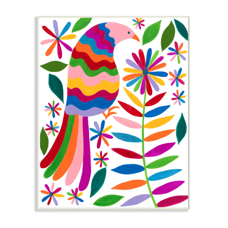 Décoration murale oiseau à plumes et fleurs en cascade folk Merito, H 19 po x l 13 po x P 0,5 po, Plaque murale