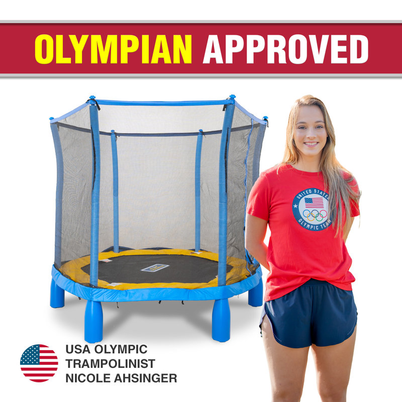 Blue 7-Foot Kids' Round Springless Trampoline with Enclosure