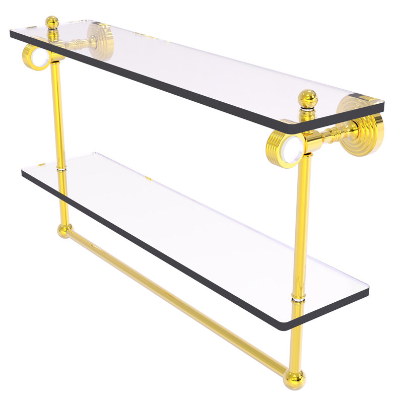 Jarrell 2 Piece Glass Tiered Shelf with Towel Bar, 13" H x 22" W x 5.12" D, Polished Brass