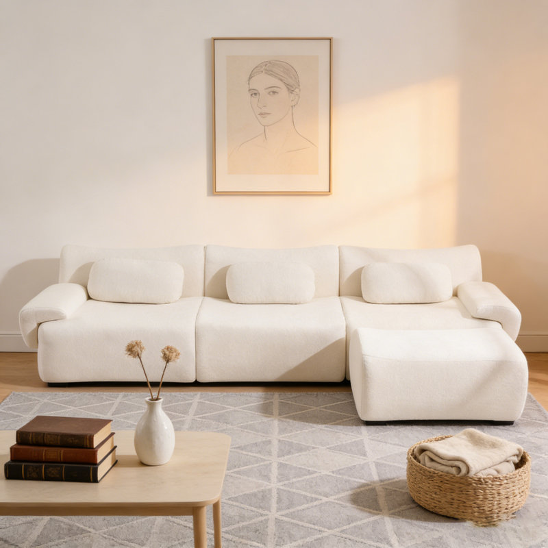Boneless Modular Sectional Sofa Set – Chenille Deep Seat 3+1 Seater with 3 Cushions, Extra Large Comfortable Living Room Sofa for Bedroom or Apartment