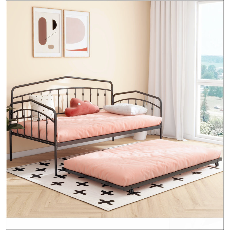 Lit de jour simple Fox avec lit gigogne simple, noir