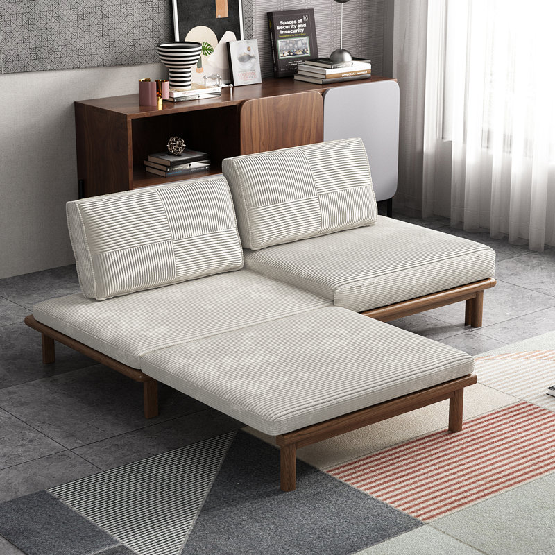 Upholstered Sleeper Sofa, 78.7'' Sofa Bed, Natural Ash Wood Frame, Removable Cloth Cover, Off-White Corduroy