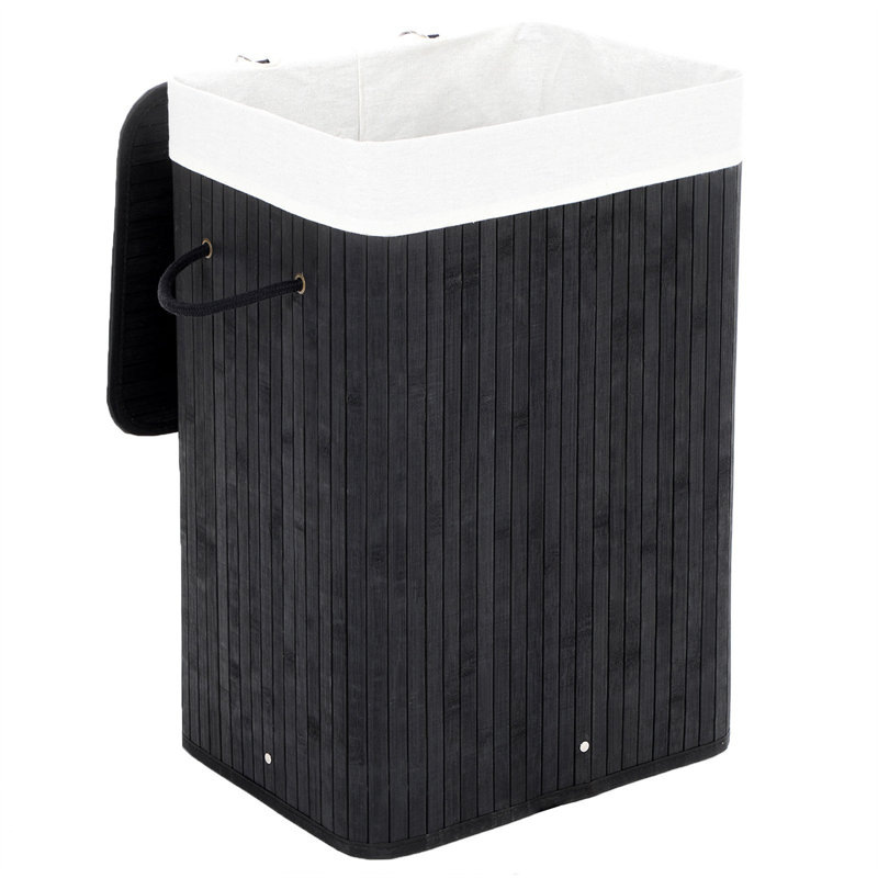 Bamboo Laundry Basket with Handles, Black