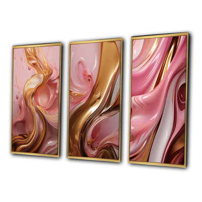 Rose liquide et or succulent Glam Art Alchimie - formes abstraites, ensemble de 3 pièces