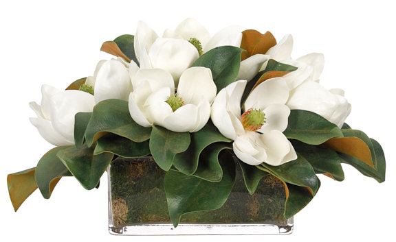 Magnolia Floral Arrangement in Planter, 6.5" H x 8" W x 7" D