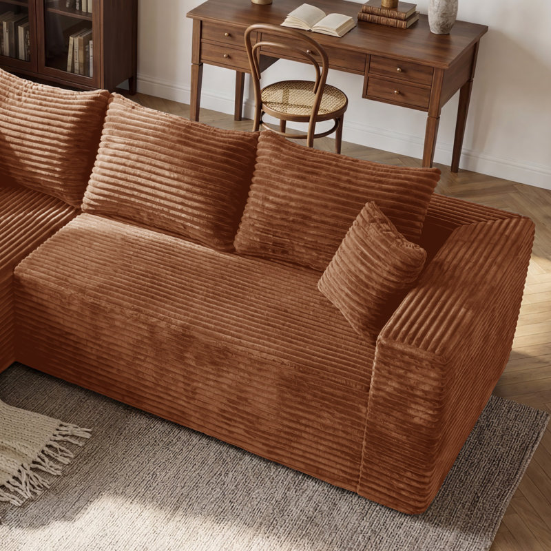 Causeuse en velours côtelé de 59 po de largeur, causeuse modulaire rembourrée avec ressorts ensachés et 3 coussins, aucun composant modulaire à assembler requis pour le salon et la salle multimédia Noir / gris / bleu / vert / beige / brun