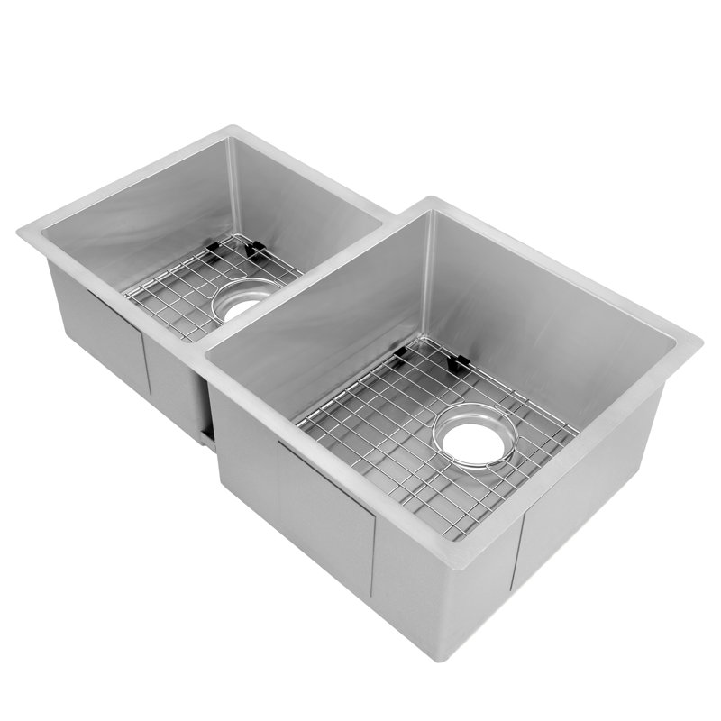ZLINE 32 In. Jackson Undermount Double Bowl Kitchen Sink with Bottom Grid, Stainless Steel