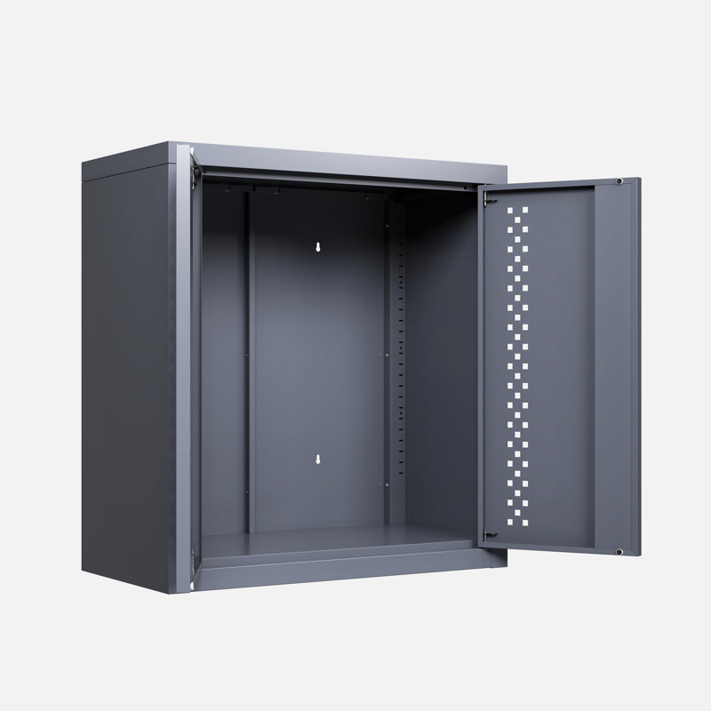 Armoire à outils murale en métal gris H 14,16 po, peu encombrante pour les sous-sols, les cuisines et les entrepôts, tablettes amovibles, porte à ouverture en douceur avec charnière réglable