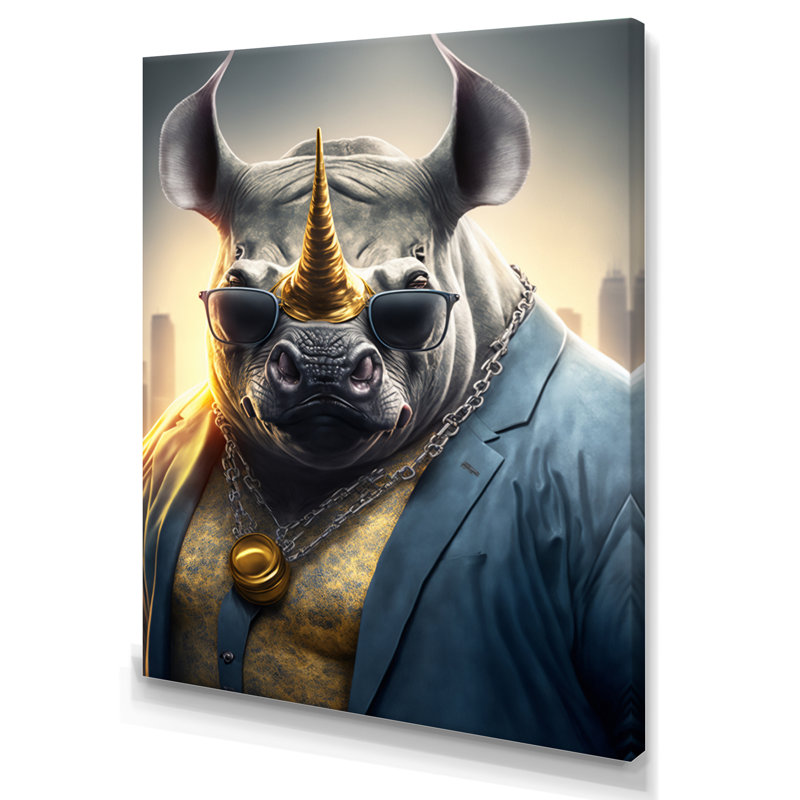 «Rhino Gangster in NYC III», impression sur toile, H 20 po x l 12 po x P 1 po, Toile tendue