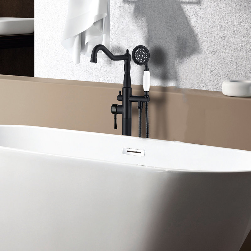 Robinet de baignoire autoportant avec douche à main, métal robuste à la mode