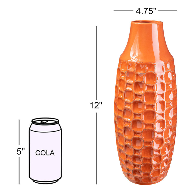 Vase de table en céramique Fallah, Orange, H 12 po x l 4,75 po x P 4,75 po