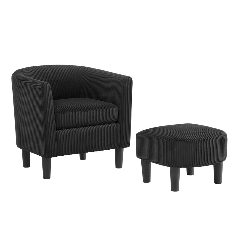 Upholstered Chair With Ottoman, Black Corduroy 1