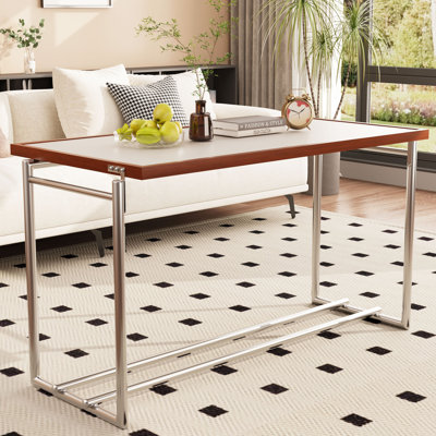Table basse convertible 48,4 po à hauteur réglable et bureau, structure tubulaire Mid-Century chromée