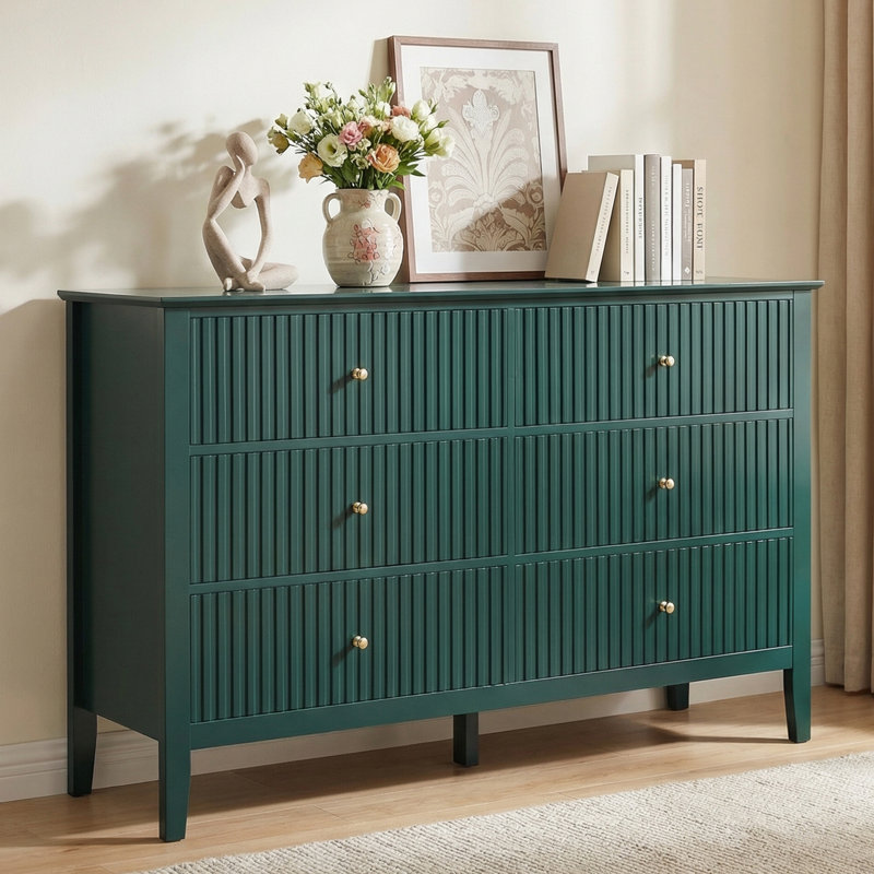 Philomena 6 Drawer 47'' W Double Dresser, Green