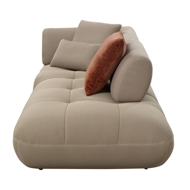 Beige Tufted Fabric Two Piece Sectional Sofa with 6 Pillows