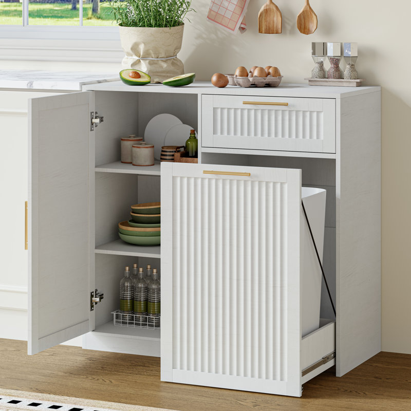 Armoire à déchets coulissante 13 gallons avec tablette et tiroir réglables, 13 Gallons, White